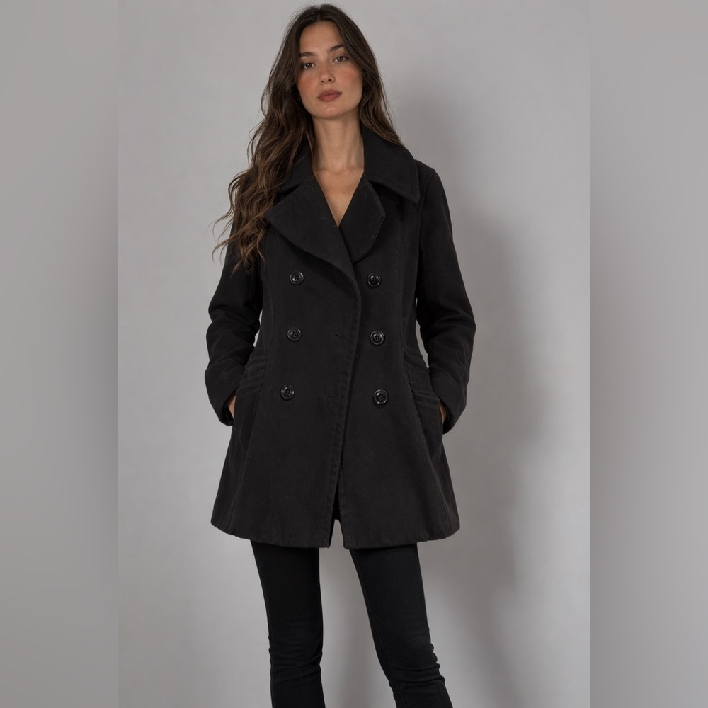 Braetan Women’s Black Double Breasted Coat Jacket Mid Thigh Size M
